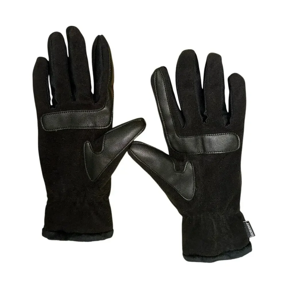 Isotoner Black Faux Suede Faux‎ Fur Lined Winter Gloves One Size